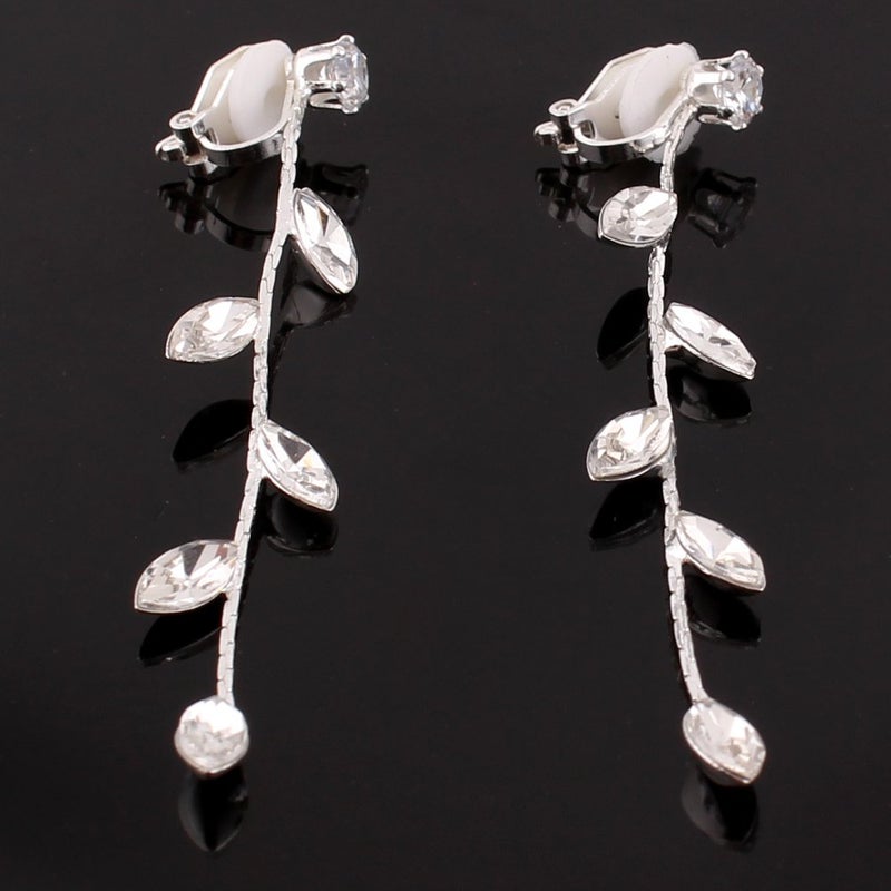 Grace Jun Silver Plated CZ Rhinestone Long Tassel Drop Earrings and Clip on Earrings No Pierced for Women (Ear clip) - Image 5